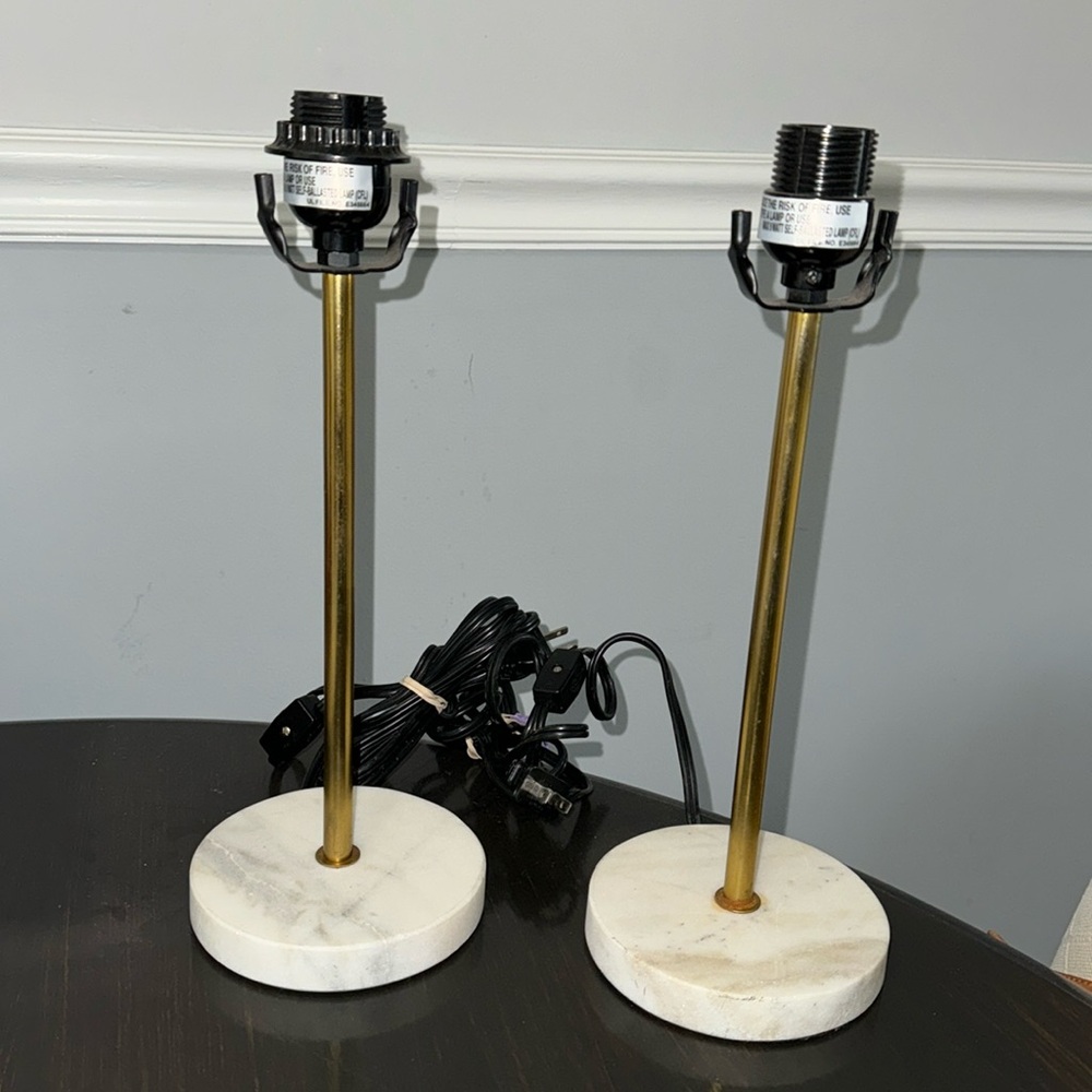 Pair of gold and stone marble lamp bases lamps